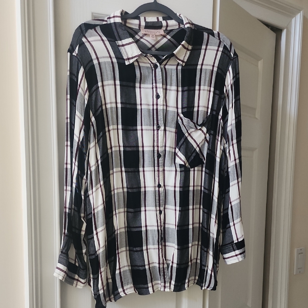 Philosophy Black and White Plaid Shirt